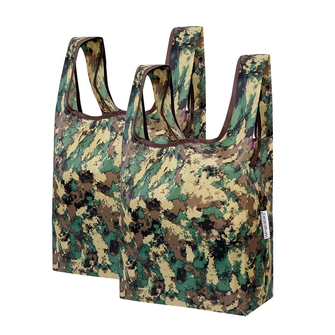 Wrapables Small JoliBag Nylon Reusable Grocery Bag, 2 Pack, Camouflage Green